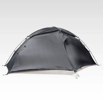 The Free Spirits Goromity Tent in Grey, three-quarter view of the closed freestanding dome flysheet on a white background.