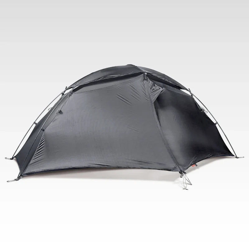 The Free Spirits Goromity Tent in Grey, three-quarter view of the closed freestanding dome flysheet on a white background.