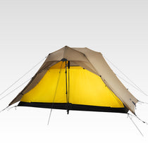 The Free Spirits Vista Tent in Coyote Brown, front view with the yellow inner tent visible on a white background.