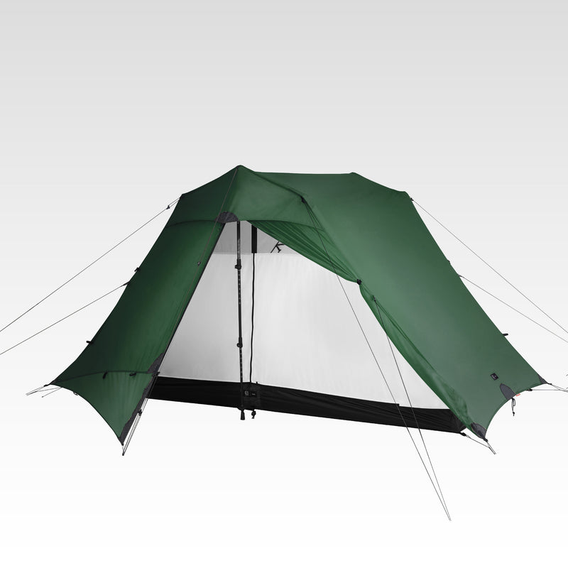 The Free Spirits Vista Tent in Pine Green 30D, front door open showing the white inner on a white background.