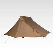 TFS Libra 2 trekking-pole tent in coffee brown, three-quarter view pitched on a single trekking pole.