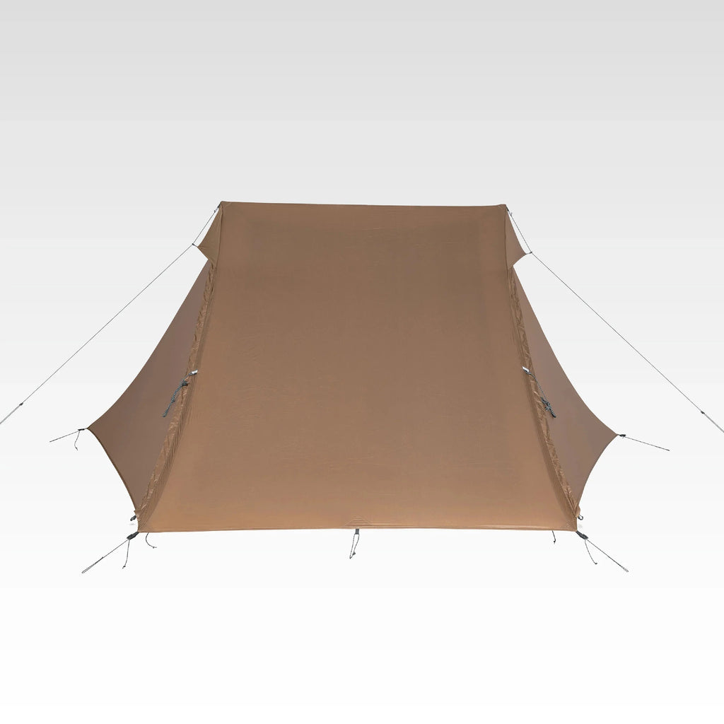 TFS Libra 2 trekking-pole tent in coffee brown, rear profile view showing the low aerodynamic shape.