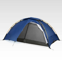 Prussian blue TFS Saga tent with open front door showing 10D breathable nylon inner walls