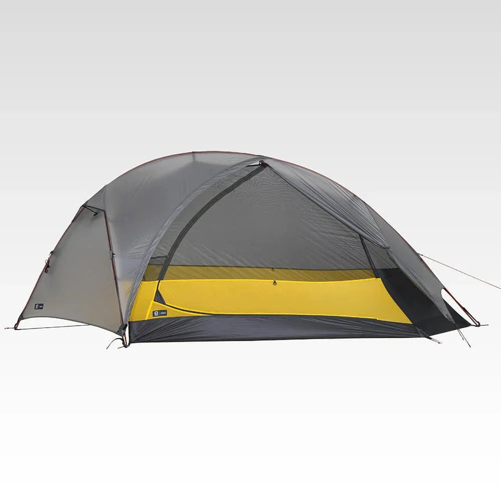 TFS Solitary grey tent with door open showing yellow inner tent and bathtub floor