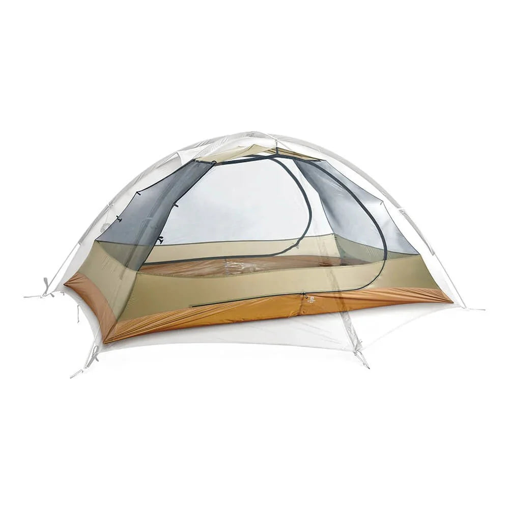 TFS Stars 2 inner tent view with mesh walls and bathtub floor, sleeping bag inside
