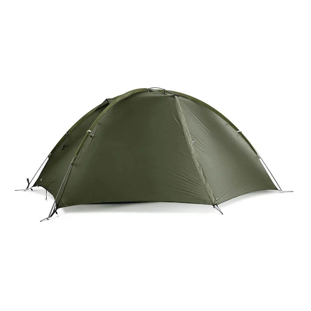 TFS Stars 2 two-person tent in Holy Green color, full rainfly front view