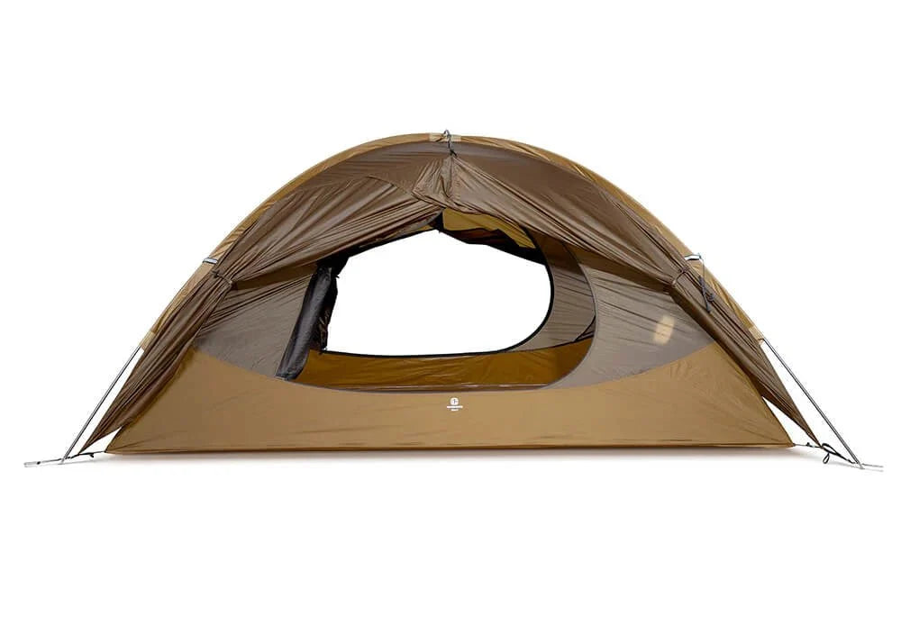 TFS Stars 2 Pro Khaki tent both doors fully open revealing full mesh inner tent and bathtub floor
