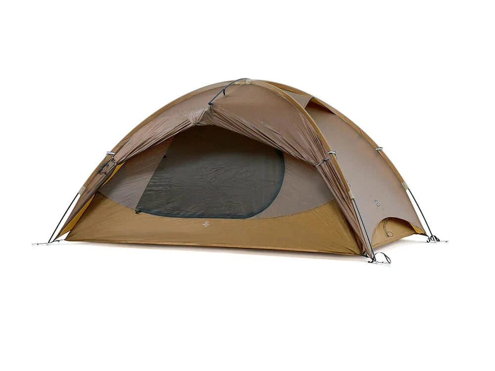 TFS Stars 2 Pro Khaki tent front door open showing mesh inner tent and windproof fabric