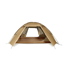 TFS Stars 3 Desert Yellow front doors rolled open showing inner mesh tent and bathtub floor